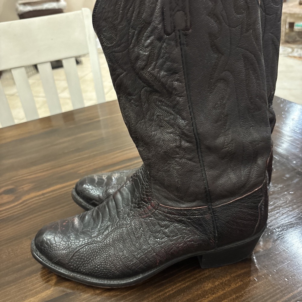 Lucchese 1883 Black Cherry Ostrich Leg Western Cowboy Boots Men 10.5 2E Wide - Picture 4 of 14